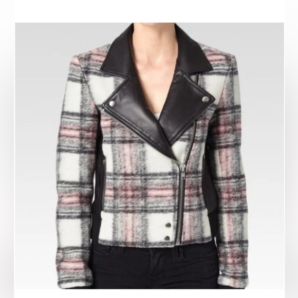 PAIGE Jackets & Blazers - Paige Farrah Plaid Wool Leather Moto Jacket Pink Black Women's Size S